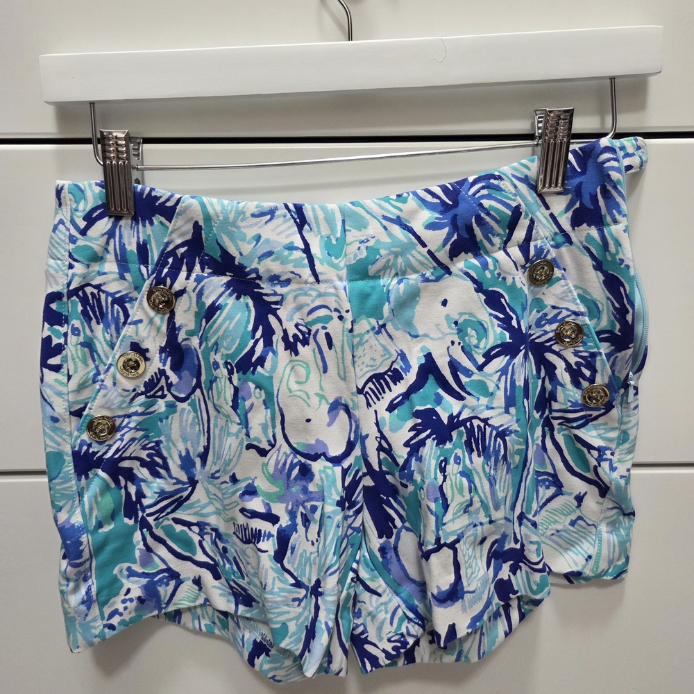 Lilly Pulitzer Blue and White Floral High Waist Shorts